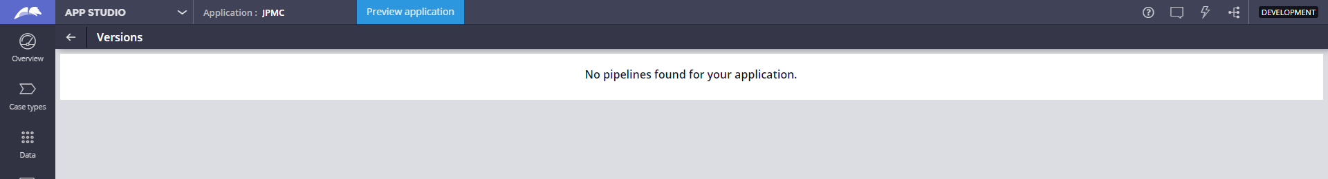 App Studio returns an error if you attempt to publish with no
                            deployment pipelines configured.