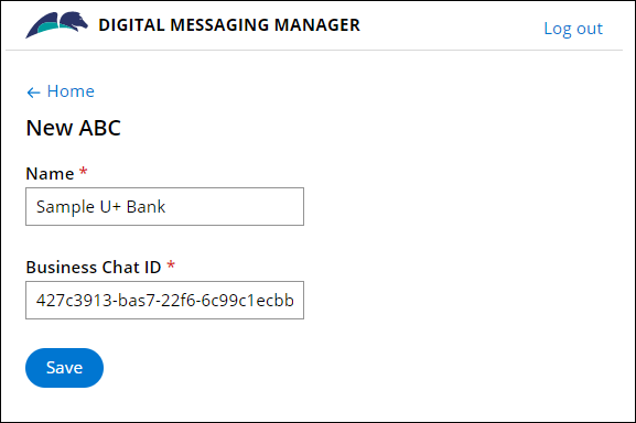 The configuration settings on the Digital Messaging Manager page for a new IVA for Apple Messages for Business.