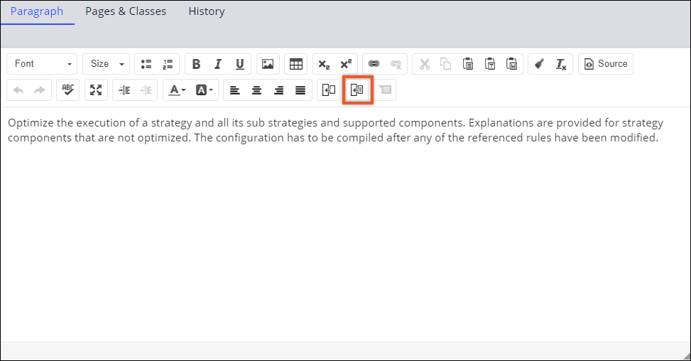 The text area and the Insert Rule icon on the toolbar when
                                        you edit a paragraph rule.