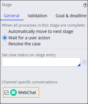 Configuring a stage for the Insurance Quote case type to use the
                                IVA for Web Chatbot.