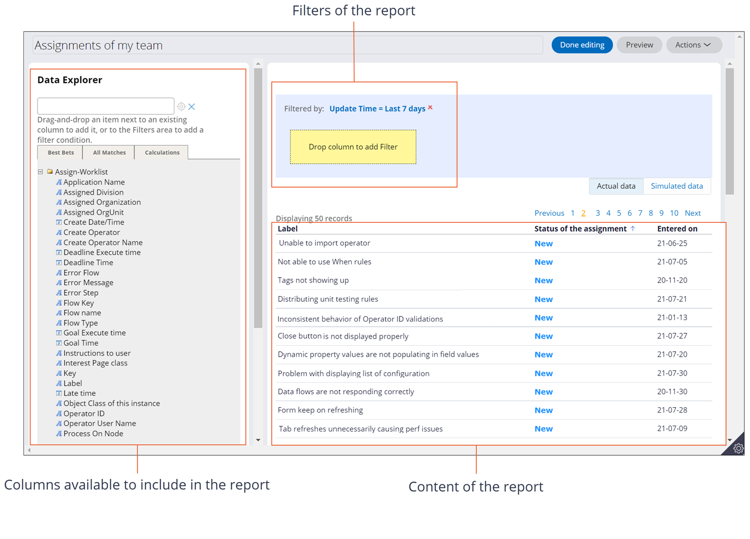 Overview of the Report Editor tool that presents a custom report during edit.