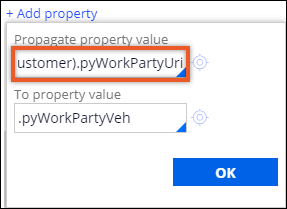 A dialog box with the full name of a property to propagate to a child case.