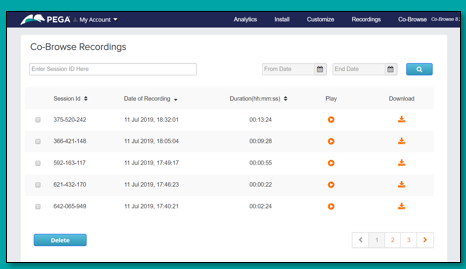 View recordings from the Co-Browse dashboard