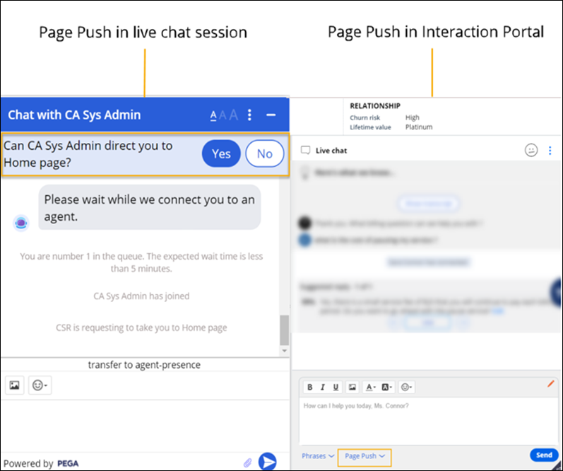 Page push in a live chat session and in the Interaction
                                Portal