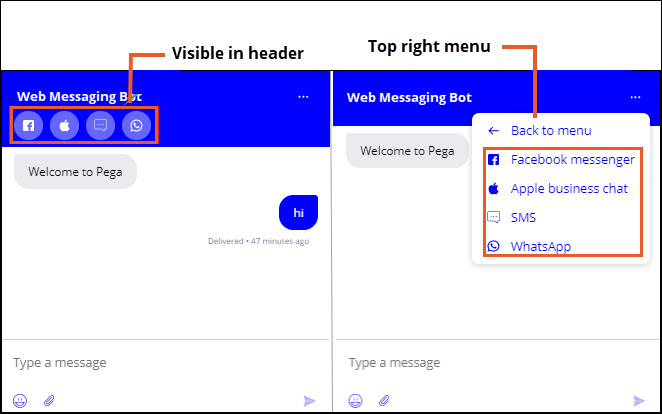 Displaying the channel switching controls placement in Web
                                Messaging