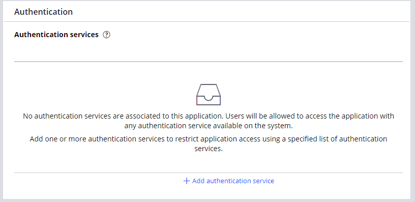 The authentication services section of the Security tab of the Application definition