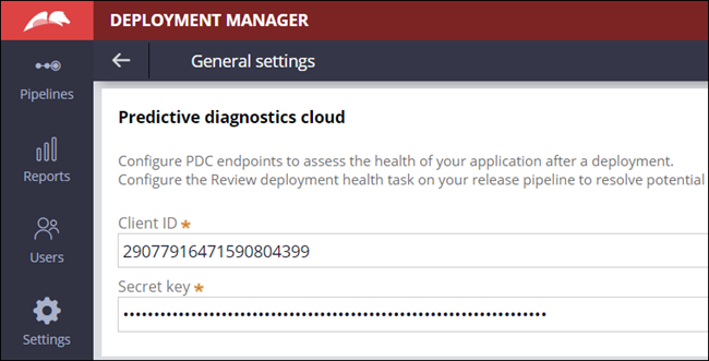Client ID and secret key for Pega Predictive Diagnostic
                                        Cloud