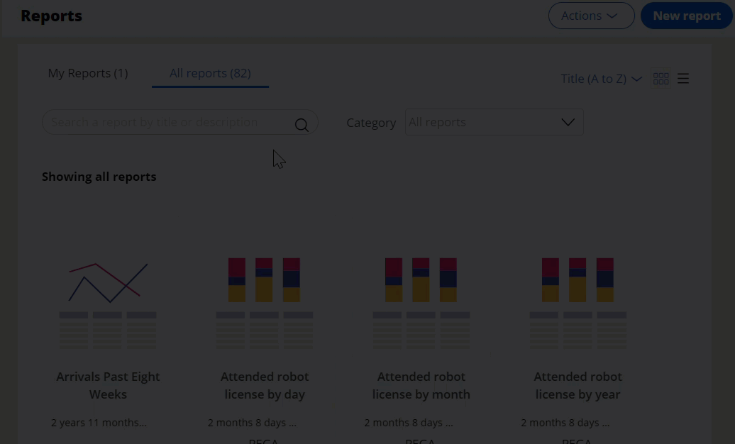 You can conveniently move a public report to a different category
                                through an options menu on the report tile.