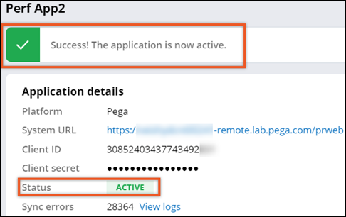 Details of an application with a message and a status that inform
                                that the application is active.