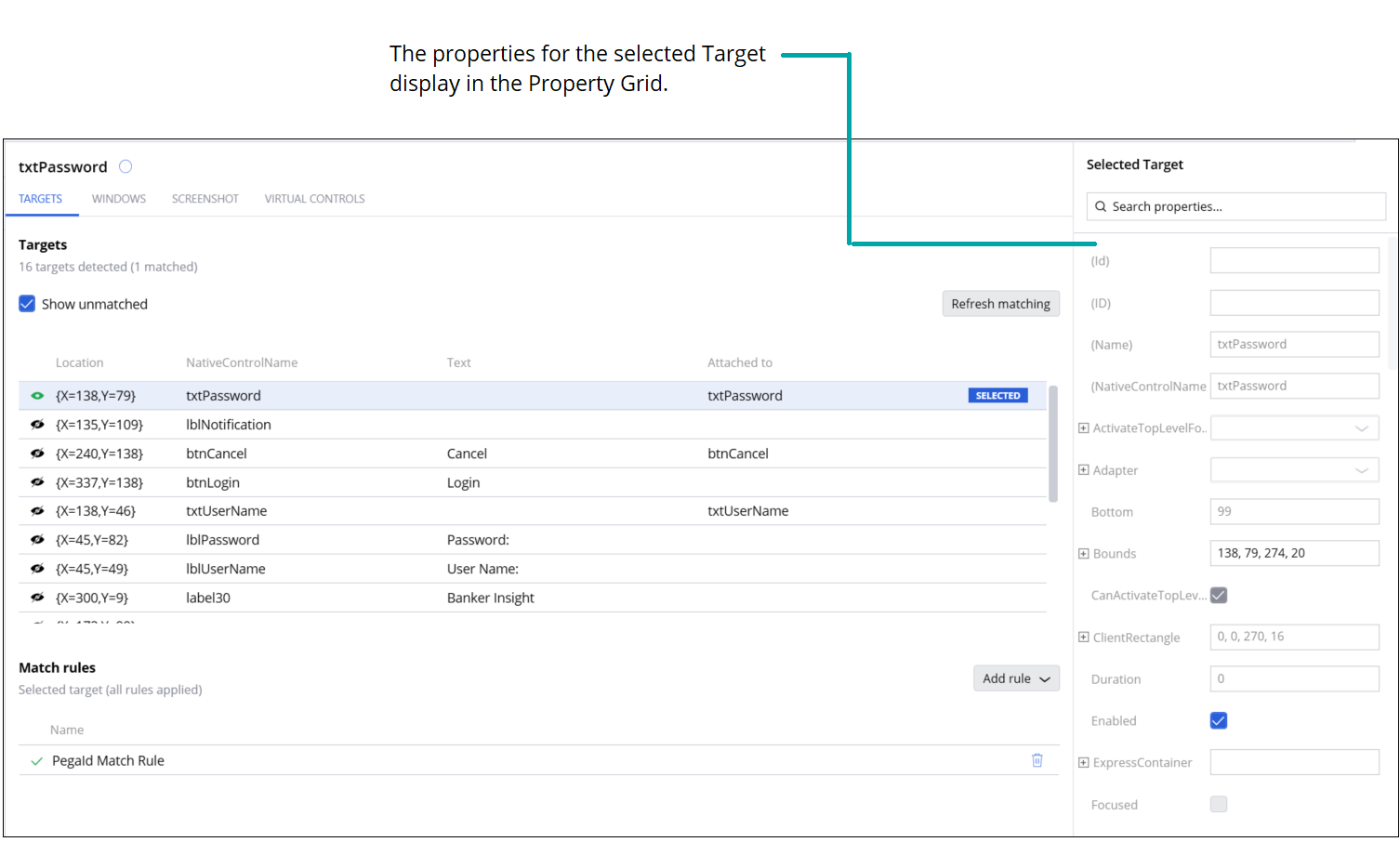 Application Designer showing selected Target properties in Property
                                Grid.
