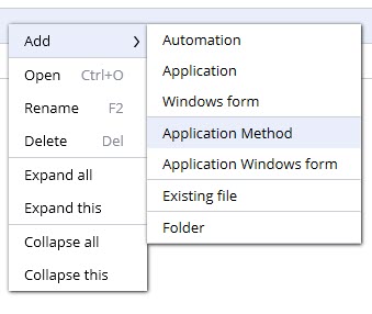 Screenshot of the Add menu and the Application Method
                                            option.
