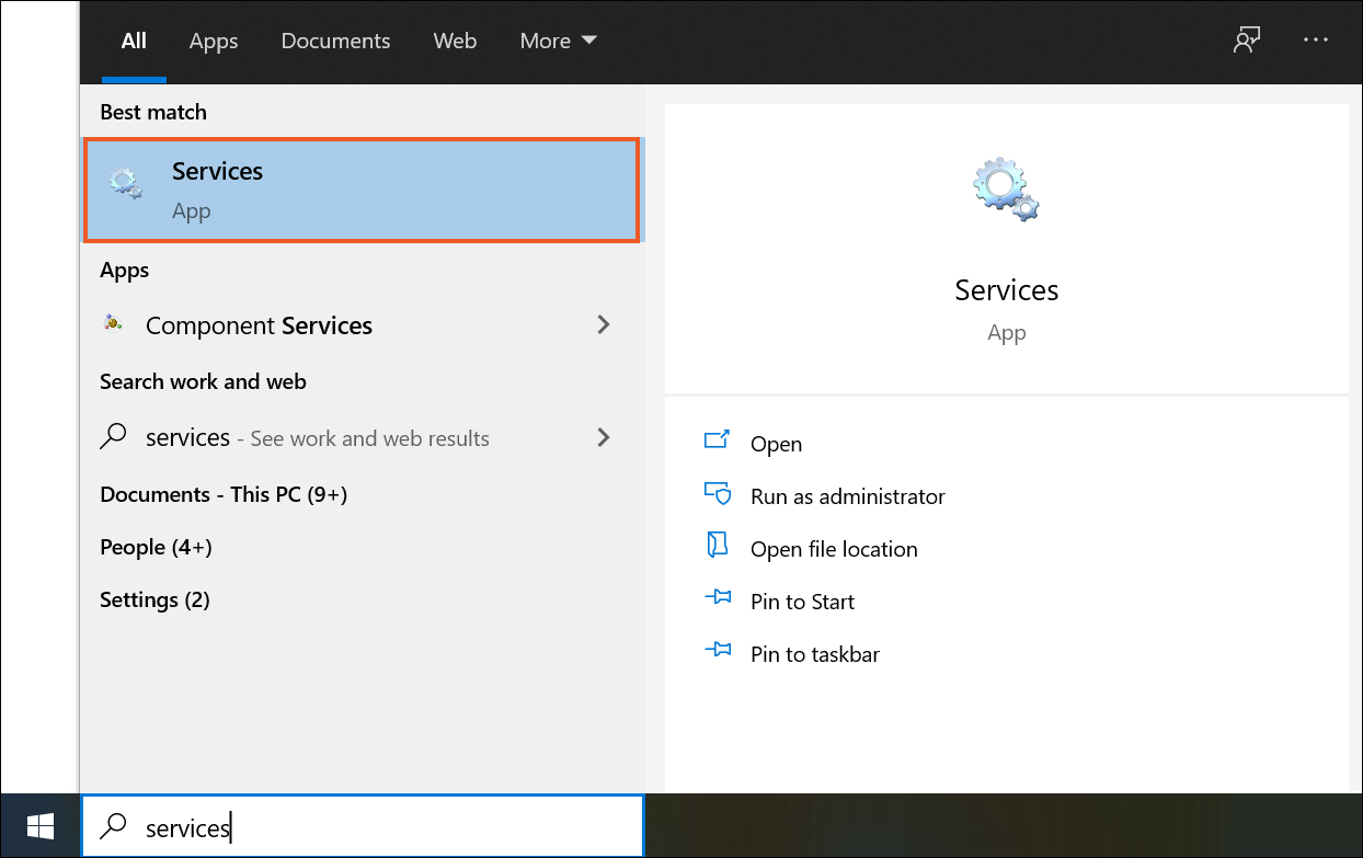 You can quiclky find and launch the Windows Services app by using
                                the search bar