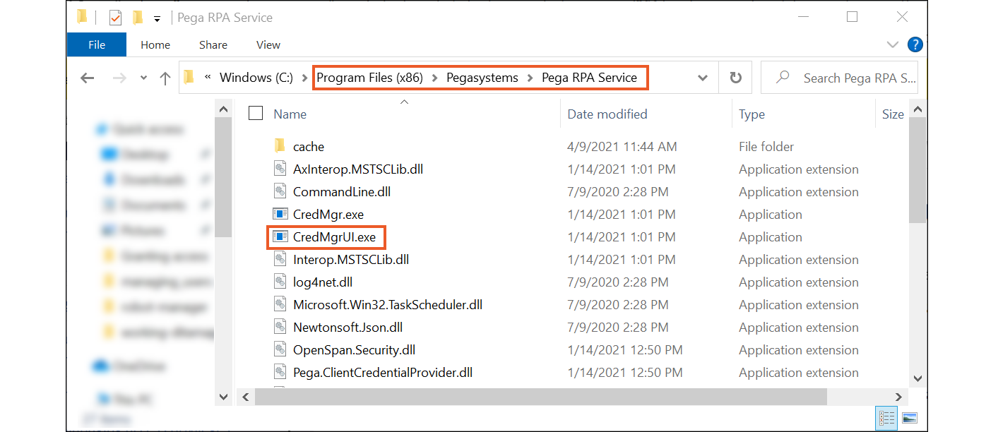 Configure registration operator details by accessing the Credential
                                Manager utility on a Windows machine running Pega Robot
                                Runtime