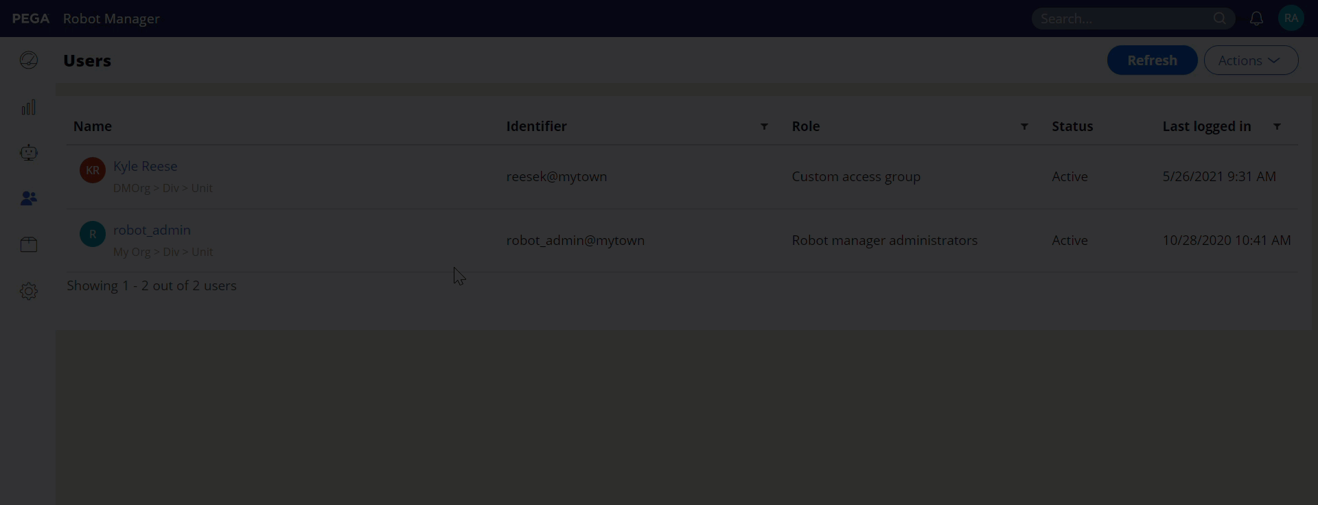 You can modify existing user settings on the Users landing
                                page