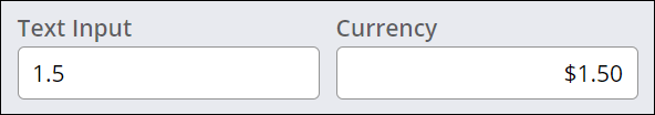 Simple string in a Text control and formatted price in the Currency control.