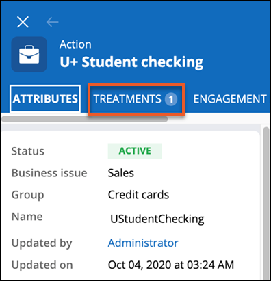 Treatments tab with an item count of 1