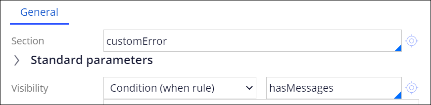 The section customError has Visibility set to Condition (when rule) -
                            hasMessages.