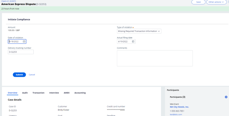 The Initiate Compliance screen allows the user to review and edit the pre-compliance field details.