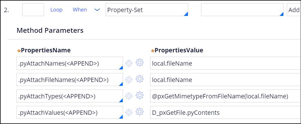 Sample of configuring properties in the GetFileFromRepository activity.