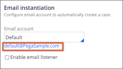 Email instantiation section of the case type settings with an email
                    address