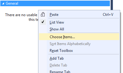 The right-click menu in the toolbox