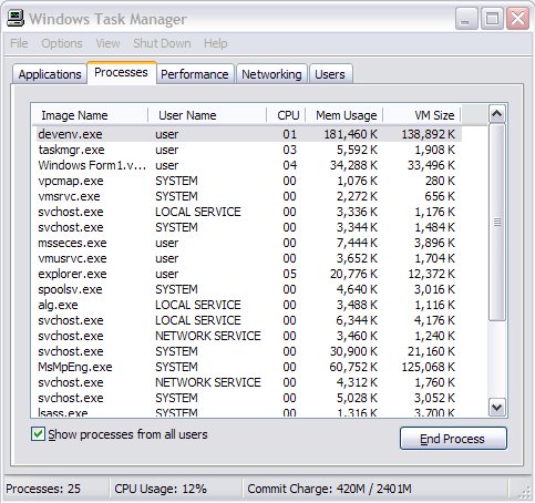 Windows Task Manager window