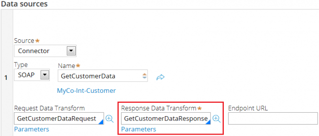 Response data transform for connector data source