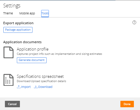 Generate an application profile document in Pega Express