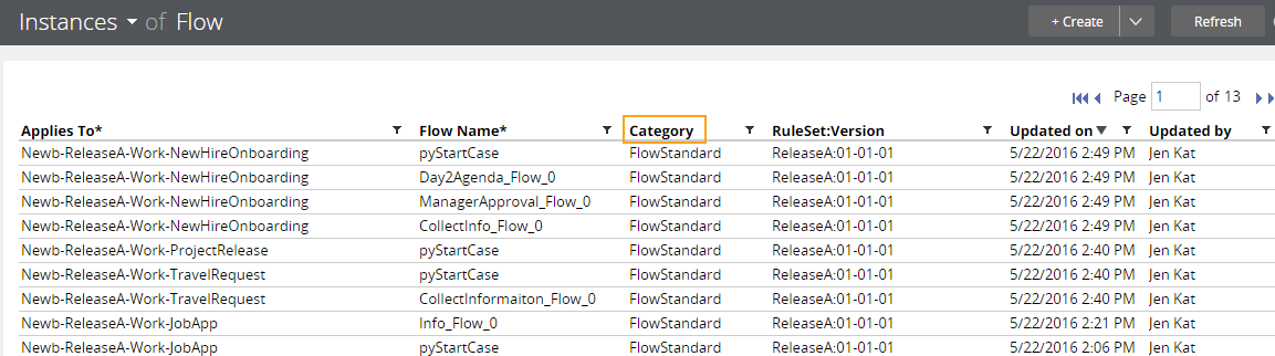 Flow instance list with Category property exposed