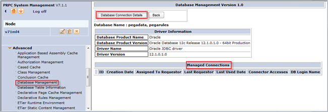 PRPC 7.1.4 SMA Database Connection Details Managed Connections