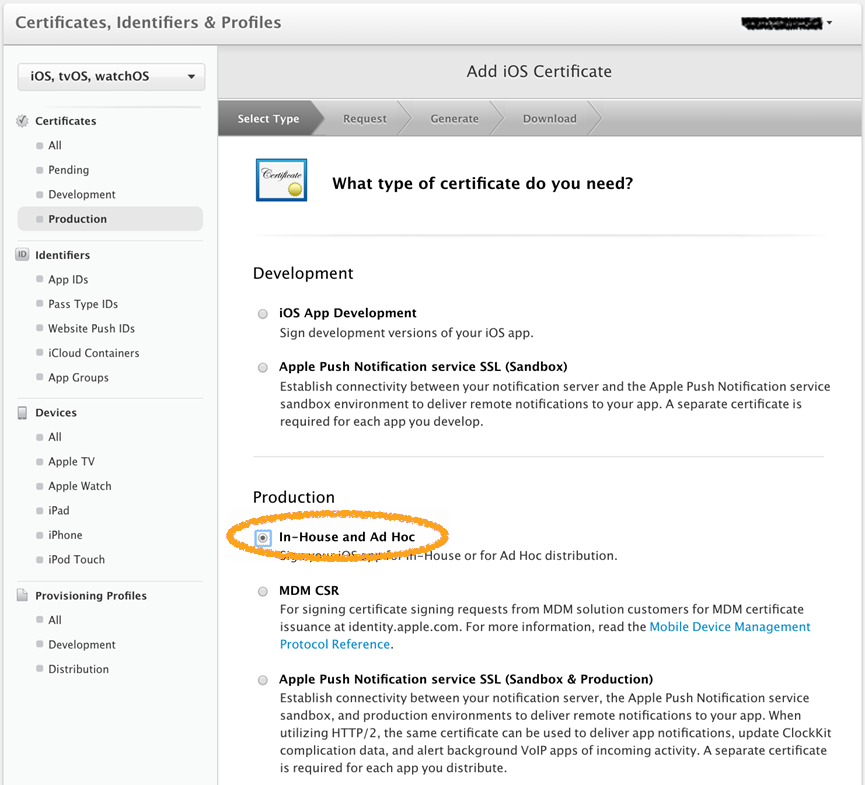 Add iOS Certificate screen