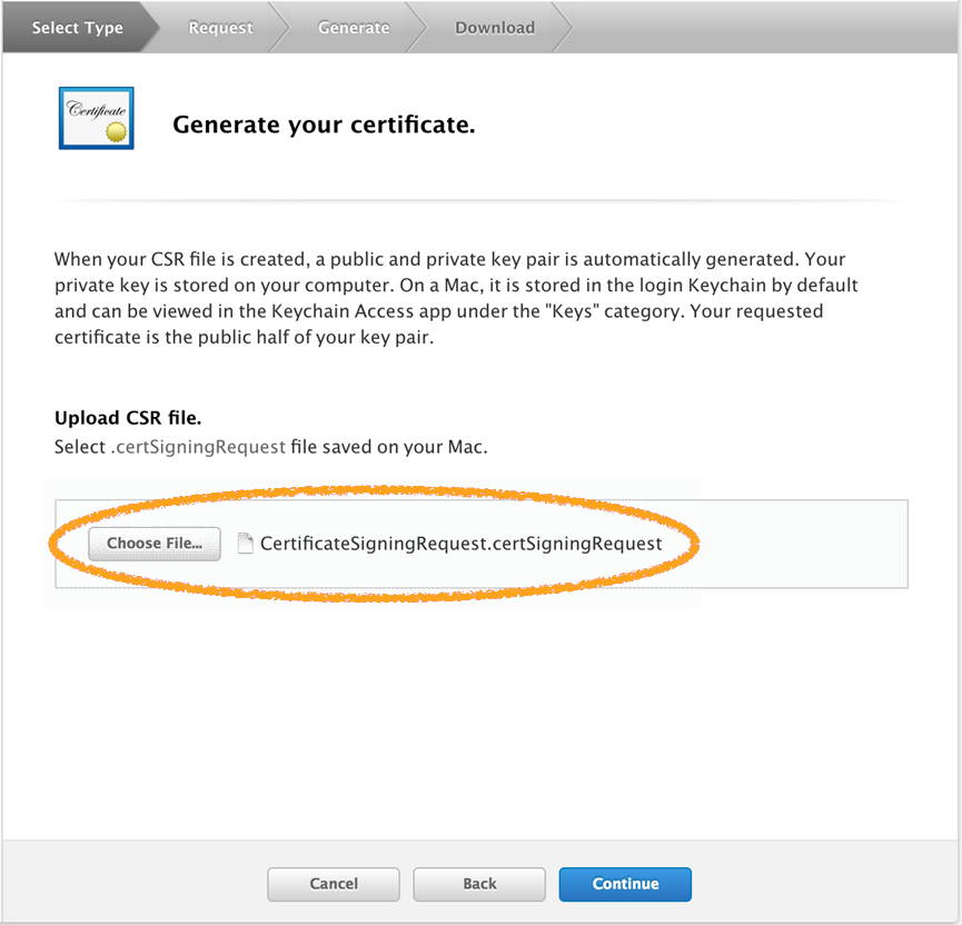 Generate Your Certificate screen