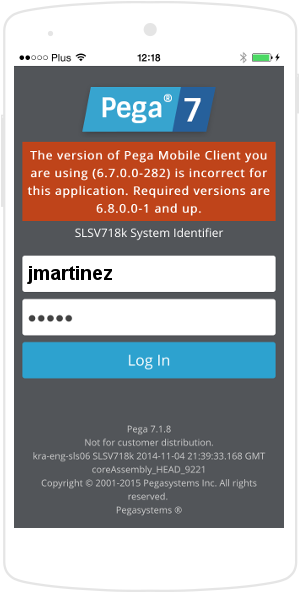 Pega Mobile Client login screen error