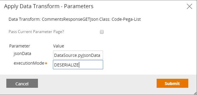 Apply Data Transform Parameters dialog box