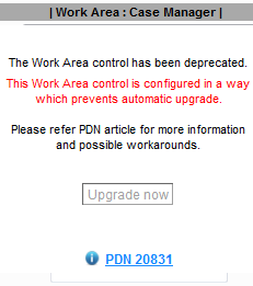 Work Area error message regarding configuration