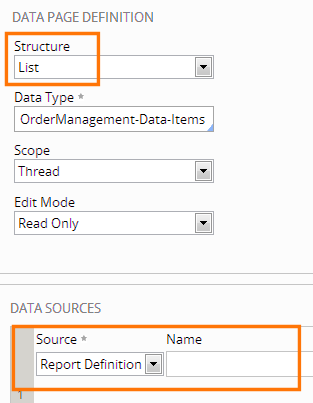 report definition as source for data page