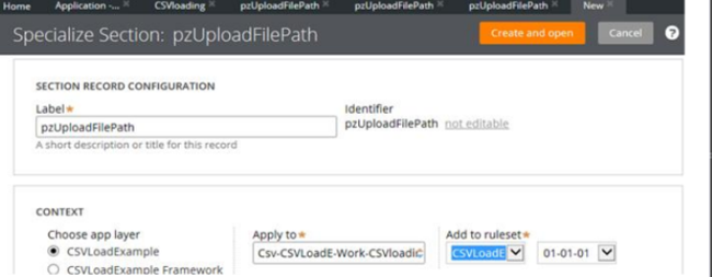 Section pzUploadFilePath applied to CSVLoadExample, CSVLoading