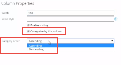 Settings for categorizing a column 