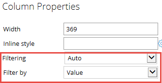 Settings for controlling column filtering