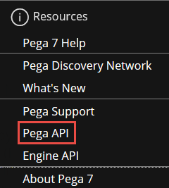 Navigating to the Pega API menu item