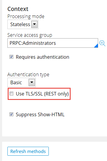Clearing the check box for TLS/SLS to use HTTP authentication