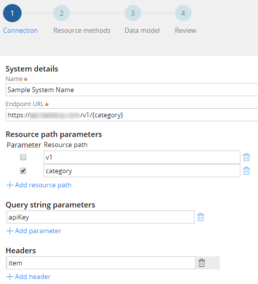 Updating resource path, query string parameters, and headers for a REST endpoint URL
