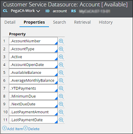 Properties tab on the Customer Service Datasource form