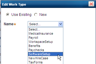 Edit Work Type window when incorporating an existing work type into the case tree