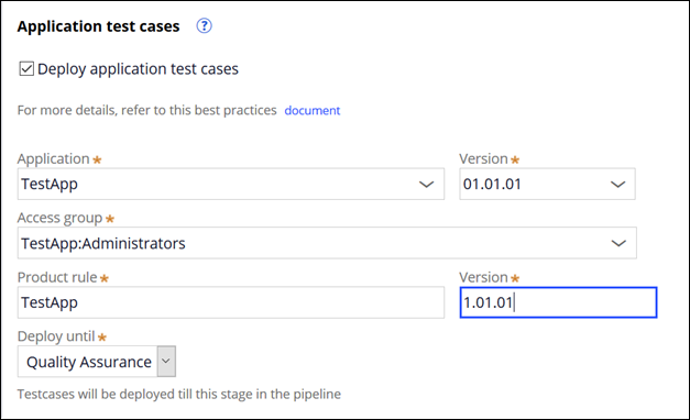 "Specifying test cases in Deployment Manager"