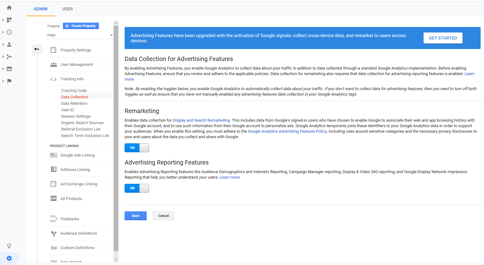 "Data Collection page in Google Analytics"