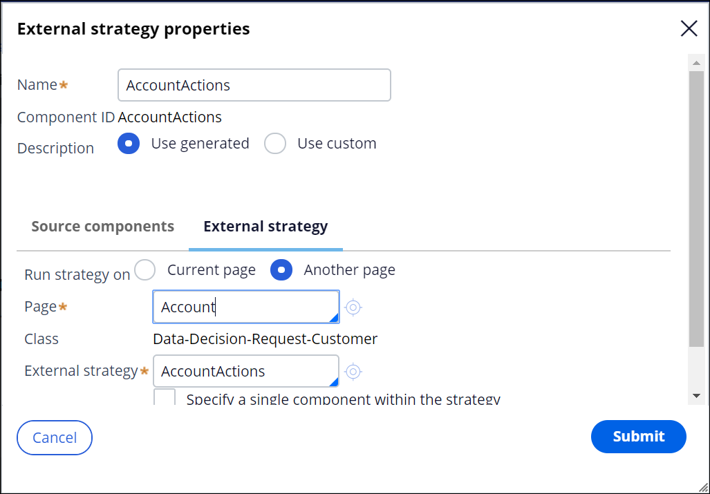"Using an External Sub-Strategy component to reference an existing strategy"