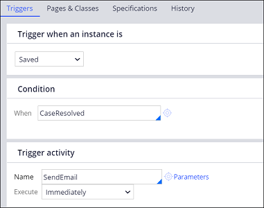Configurations on the Trigger tab of the Declare Trigger rule form