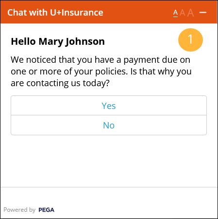 A chatbot invites the customer to pay an outstanding bill when the customer accesses the self-service website