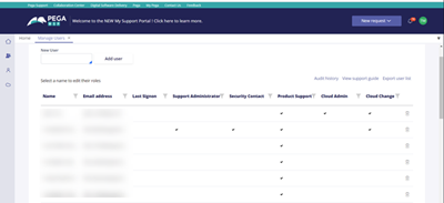 Select users and assign them roles as support contacts from the Manage Users screen.